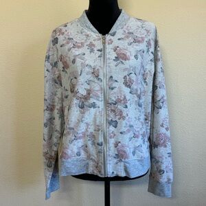 Catherine Malandrino jacket women large cotton blend floral full zip grey